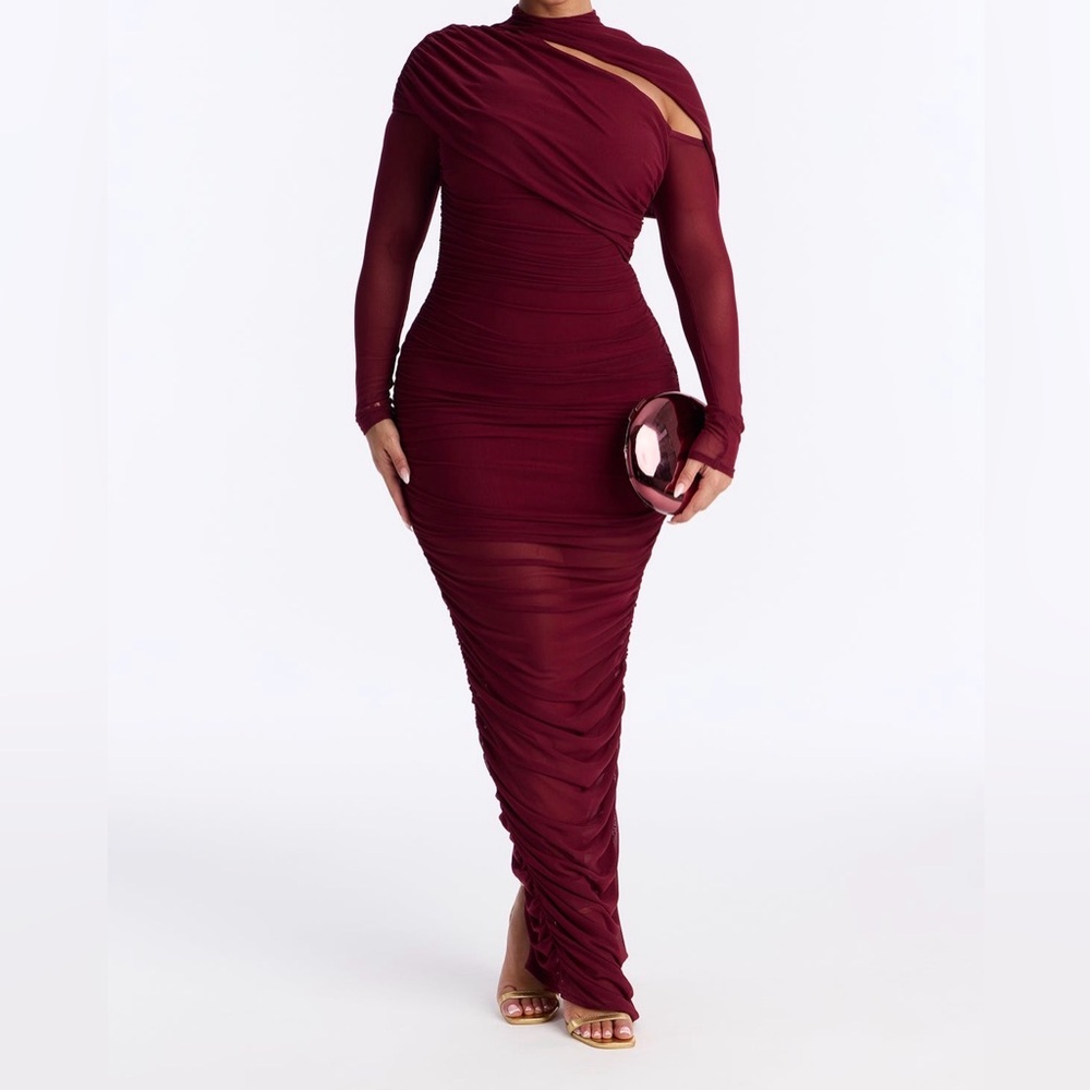 Fashion Nova One Shoulder Burgundy Dress